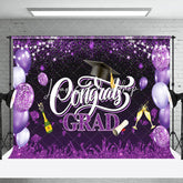 Lofaris Purple Glitter Balloons Congrats Graduation Backdrop